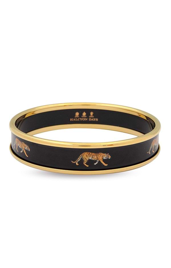 Halcyon Days Leopard Print Enamel and Gold Plate Bangle