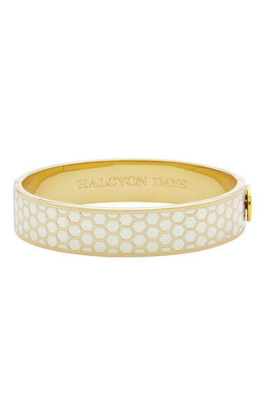 Ladies Halcyon Days Gold-Plated 13mm Hinged Honeycomb Bangle