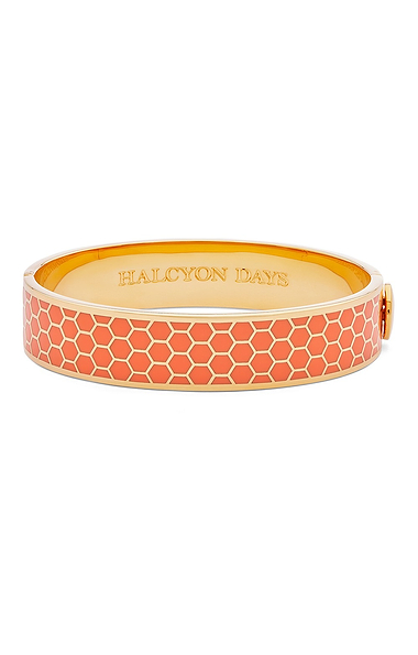 Ladies Halcyon Days Gold-Plated 13mm Hinged Honeycomb Bangle