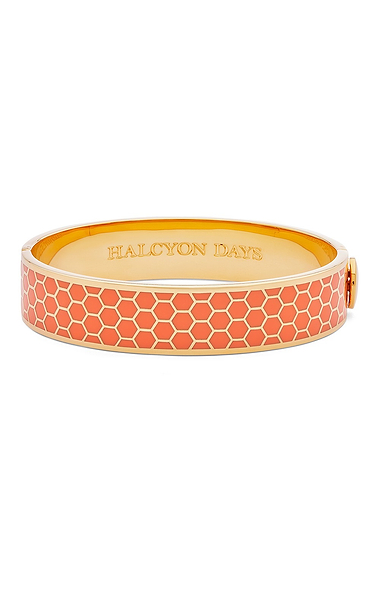 Ladies Halcyon Days Gold-Plated 13mm Hinged Honeycomb Bangle
