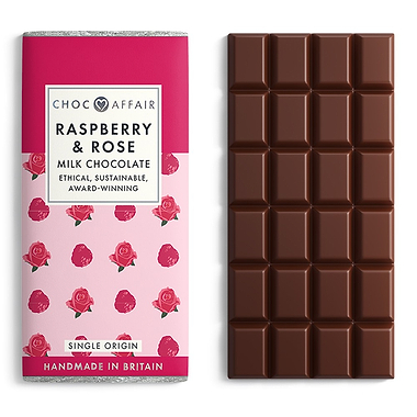 Choc Affair Raspberry & Rose Milk Chocolate 90g
