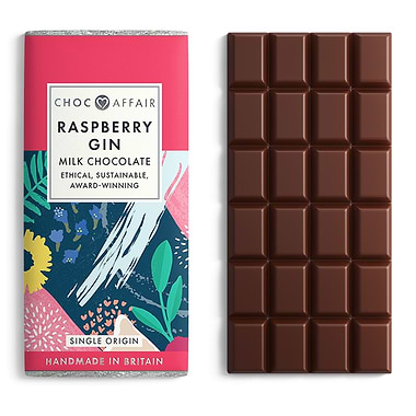 Choc Affair Raspberry Gin Milk Chocolate 90g
