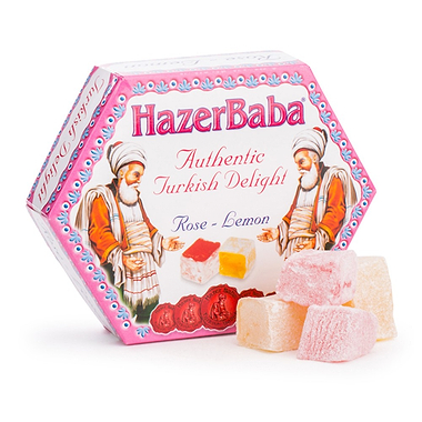 Hazer Baba Rose and Lemon Turkish Delight Hexagon Carton 125g