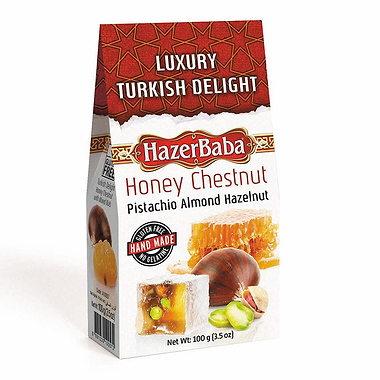 Hazer Baba Honey Chestnut, Pistachio, Almond and Hazelnut Turkish Delight Carton 100g