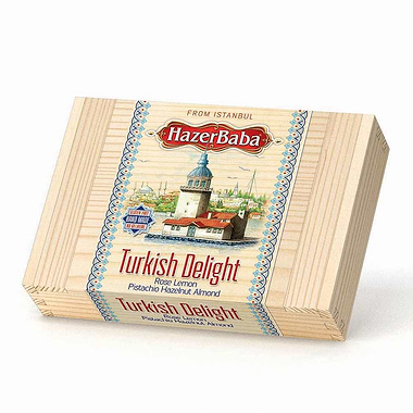 Hazer Baba Rose, Lemon, Pistachio, Almond and Hazelnut Turkish Delight Wooden Box 227g