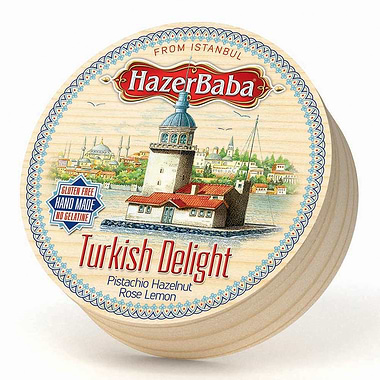Hazer Baba Rose, Lemon, Pistachio and Hazelnut Turkish Delight Wooden Box 454g
