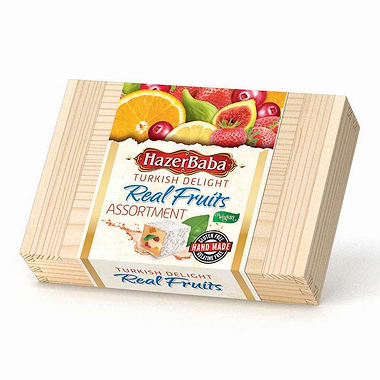 Hazer Baba Real Fruits Assortment Turkish Delight Wooden Box 227g