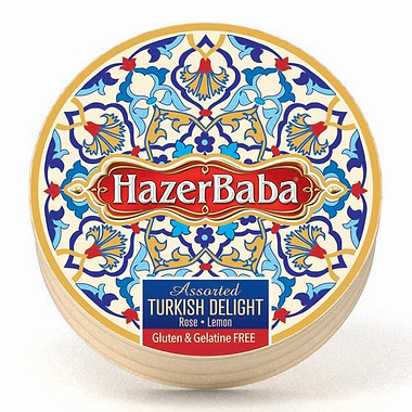 Hazer Baba Rose and Lemon Turkish Delight Wooden Drum 250g