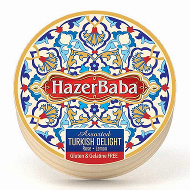 Hazer Baba Rose and Lemon Turkish Delight Wooden Drum 250g