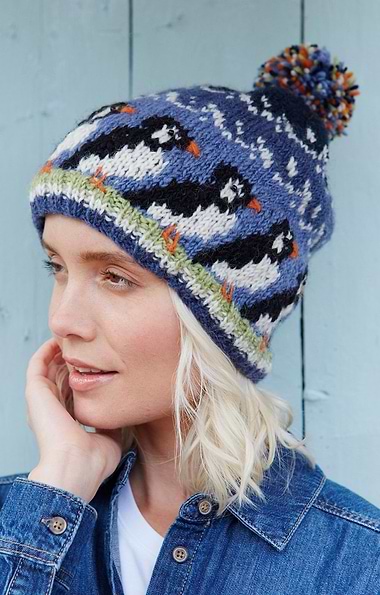 Ladies Pachamama Pure Wool Puffin Bobble Beanie