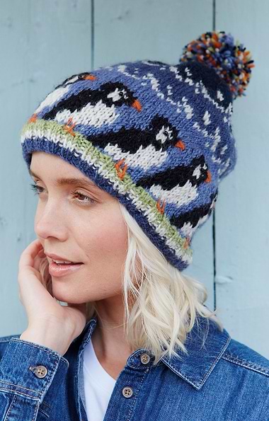 Ladies Pachamama Pure Wool Puffin Bobble Beanie