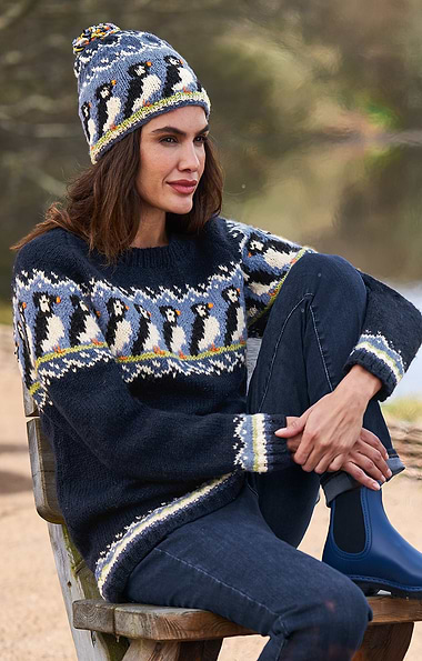Ladies Pachamama Pure Wool Puffin Jumper