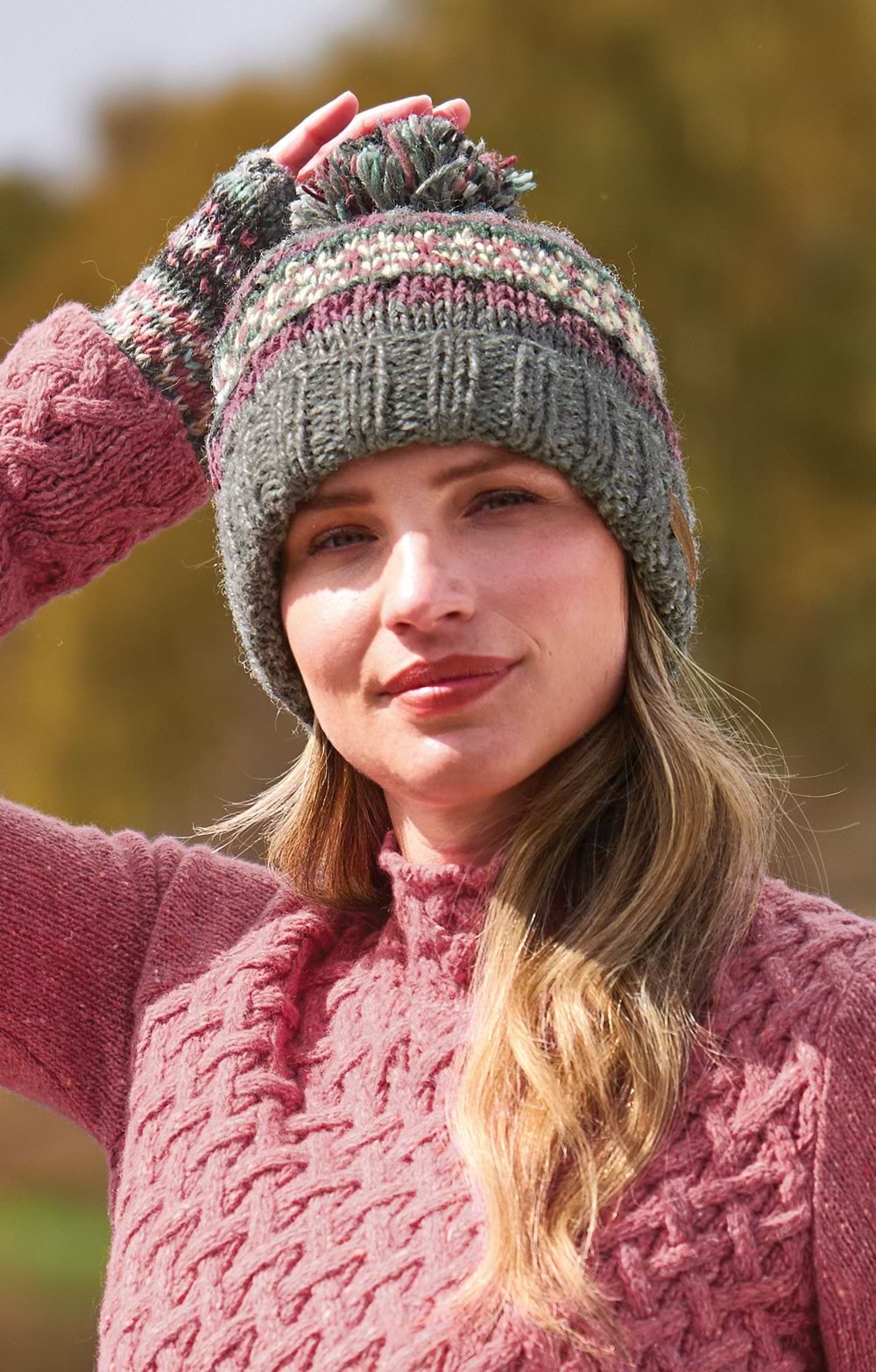 Ladies Pachamama Pure Wool Wharfdale Bobble Beanie, Multi