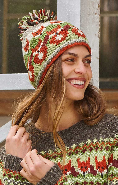 Ladies Pachamama Pure Wool Fox Bobble Beanie