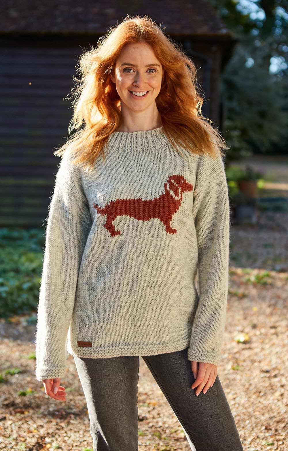 Ladies Pachamama Sausage Dog Sweater, Brown House of Bruar