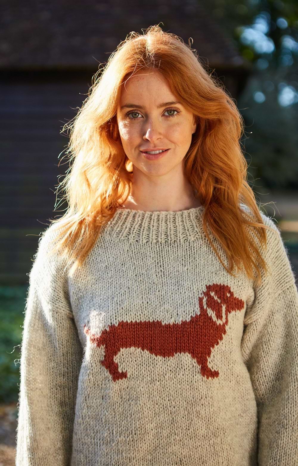 Ladies Pachamama Sausage Dog Sweater, Brown House of Bruar