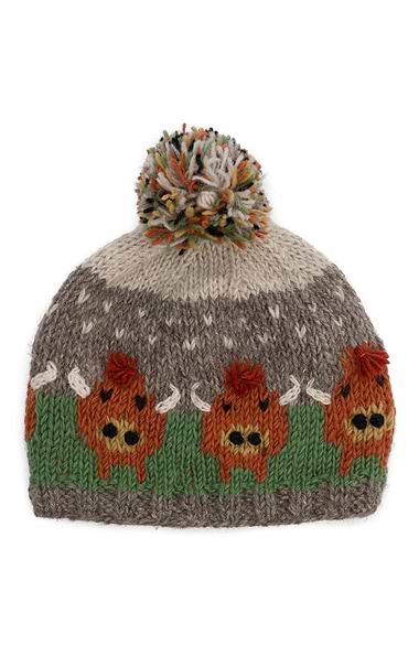 Pachamama Pure Wool Highland Cow Bobble Beanie