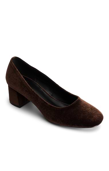 Ladies Velvet Block Heel Court Shoes