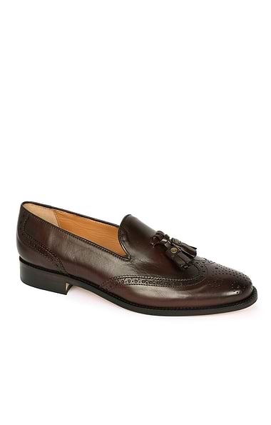 Ladies Leather Brogue Tassel Loafers