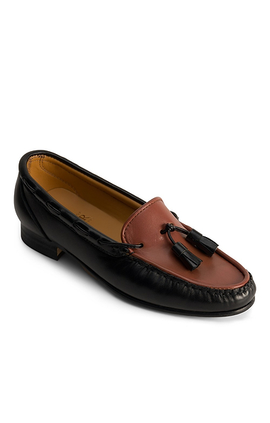 Ladies Contrast Leather Tassel Moccasin