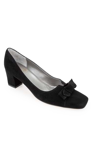 Ladies Mid Heel Suede Bow Shoe
