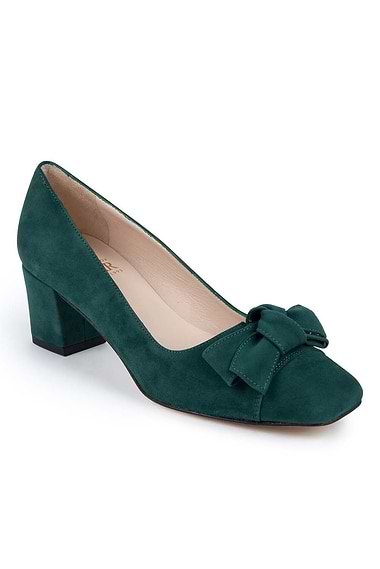 Ladies Mid Heel Suede Bow Shoe