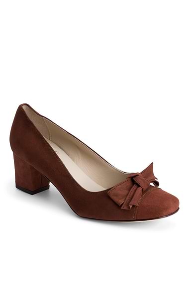 Ladies Mid Heel Suede Bow Shoe