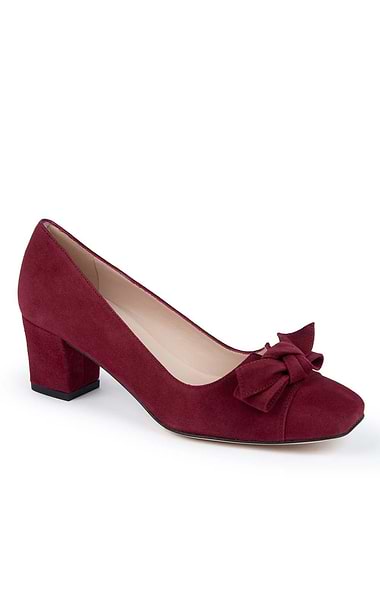 Ladies Mid Heel Suede Bow Shoe