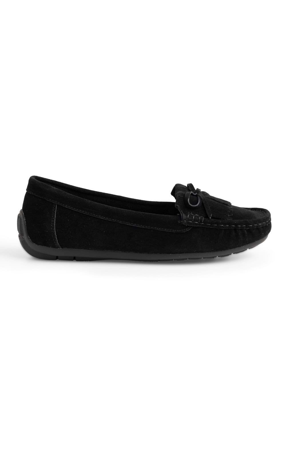 Ladies Suede Fringe Moccasins, Black - House of Bruar