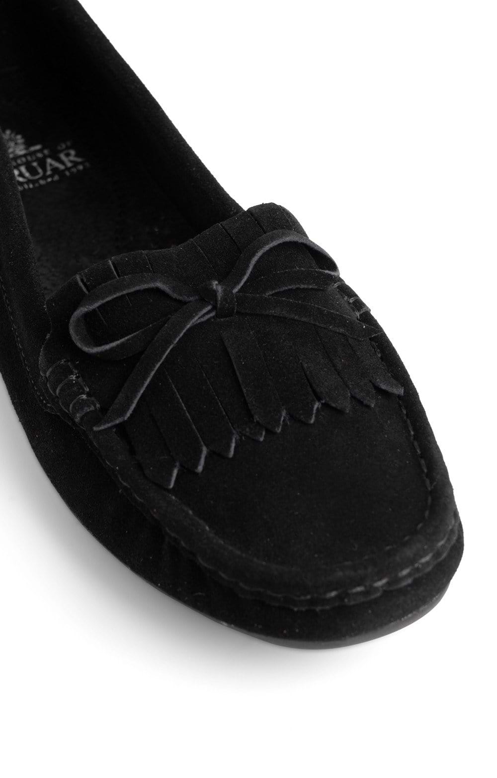 Ladies Suede Fringe Moccasins, Black - House of Bruar