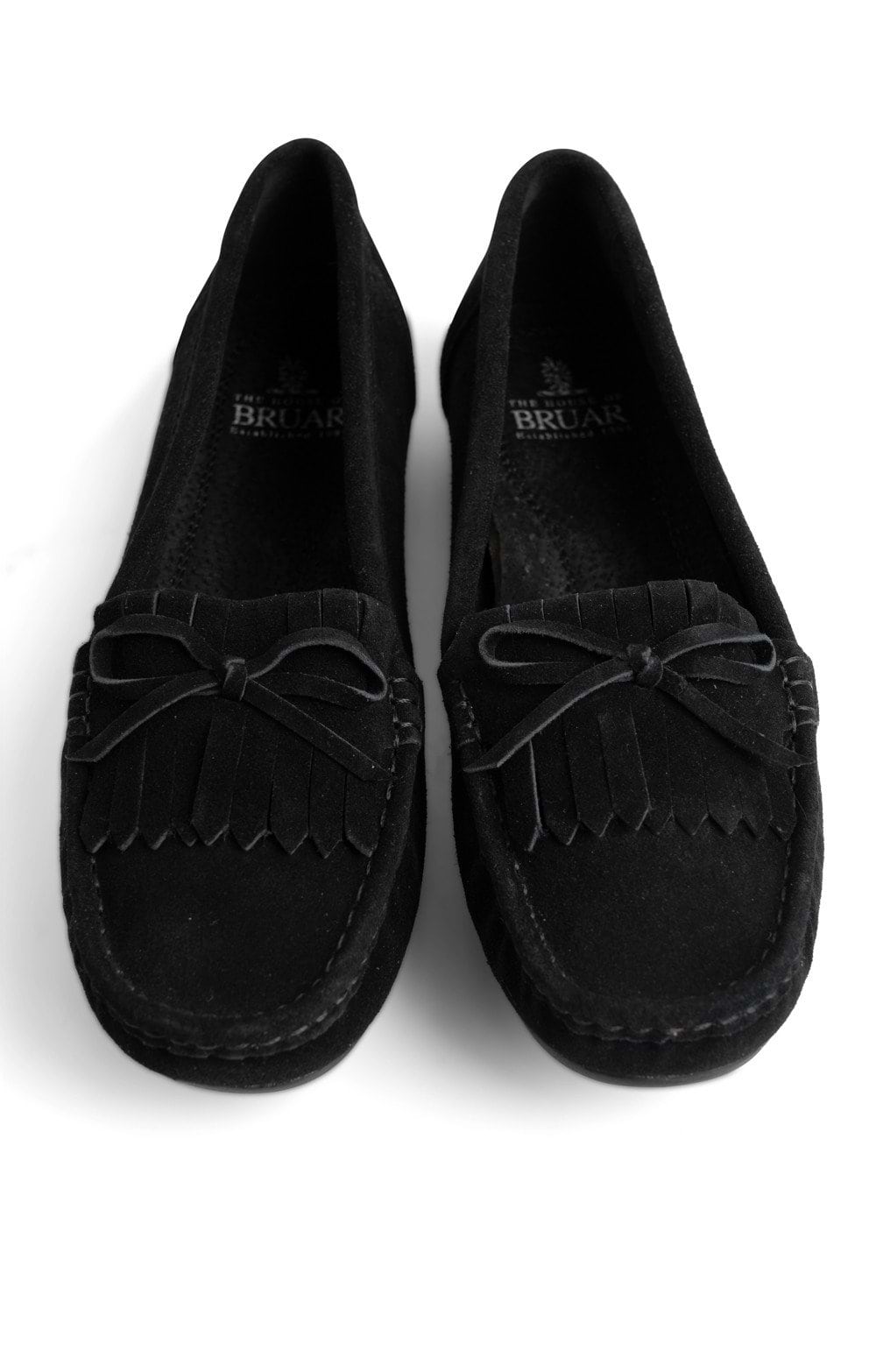 Ladies Suede Fringe Moccasins, Black House of Bruar