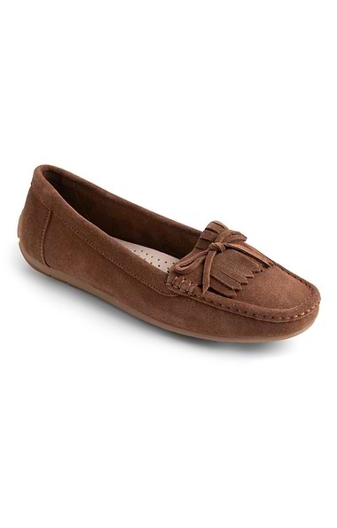 Ladies Suede Fringe Moccasins