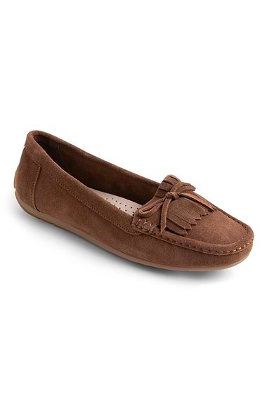 Ladies Suede Fringe Moccasins