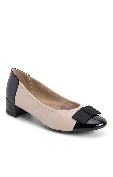 Ladies Caprice Bow Front Block Heel Court Shoes