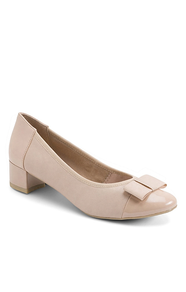 Ladies Caprice Bow Front Block Heel Court Shoes
