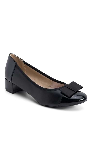 Ladies Caprice Bow Front Block Heel Court Shoes
