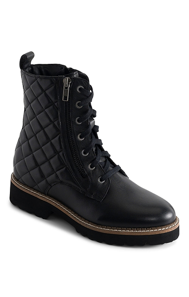 Ladies Quilted Leather Lace Up Boots