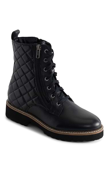 Ladies Quilted Leather Lace Up Boots