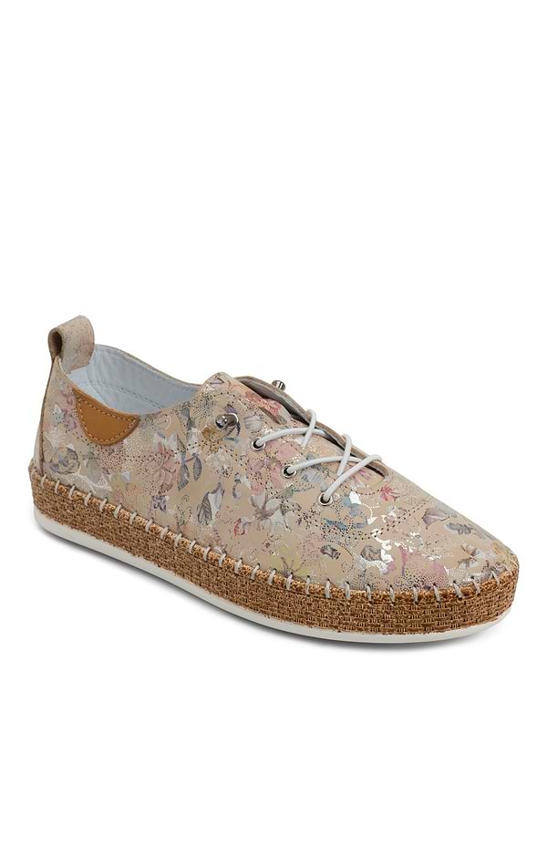 Ladies Metallic Floral Espadrille Sole Leather Sneaker
