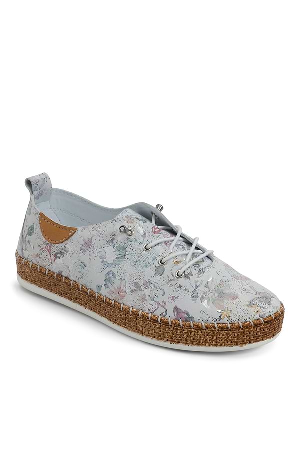 Ladies Metallic Floral Espadrille Sole Leather Sneaker