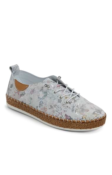Ladies Metallic Floral Espadrille Sole Leather Sneaker