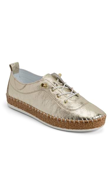 Ladies Evette Metallic Espadrille Sole Leather Sneaker