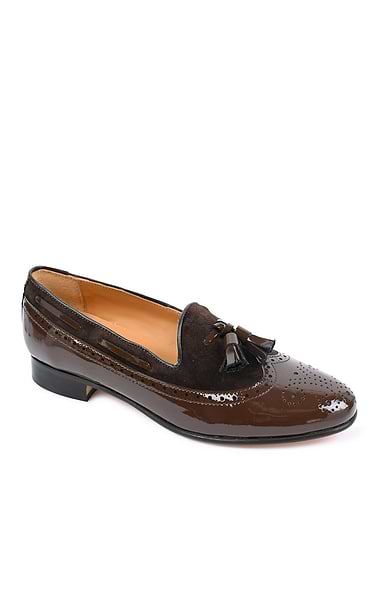Ladies Patent and Suede Tassel Loafer
