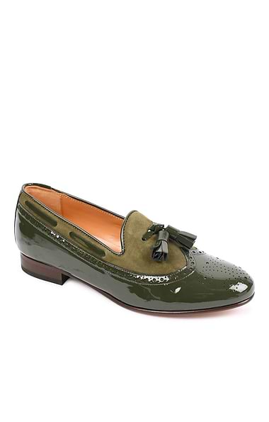 Ladies Patent and Suede Tassel Loafer