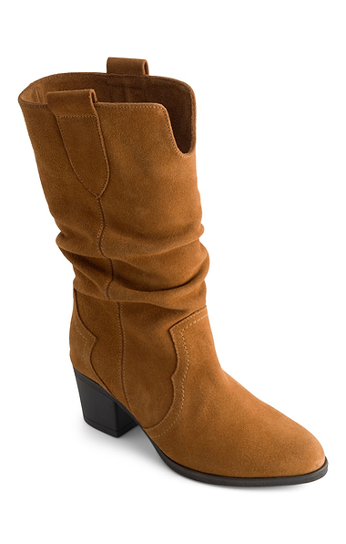 Ladies Ruched Suede Western Boots