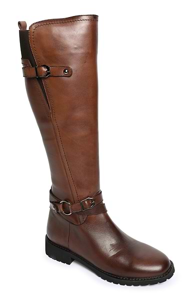 Ladies Tall Leather Boots with Slouch Ankle Strap