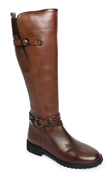 Ladies Tall Leather Boots with Slouch Ankle Strap