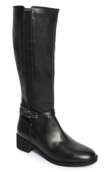 Ladies Tall Elasticated Leather Boots with Ankle Buckle