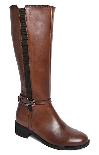 Ladies Tall Elasticated Leather Boots with Ankle Buckle