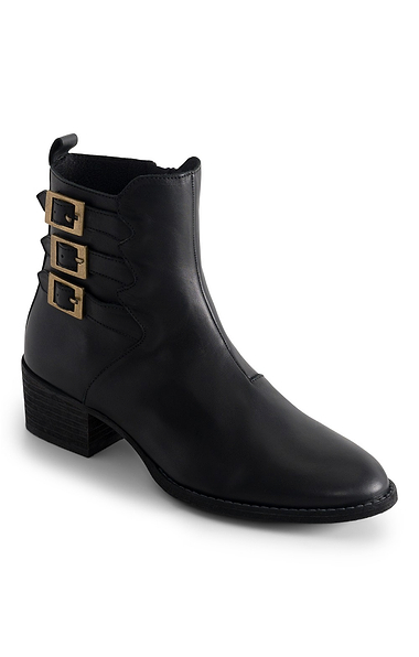 Ladies Triple Buckle Leather Boots